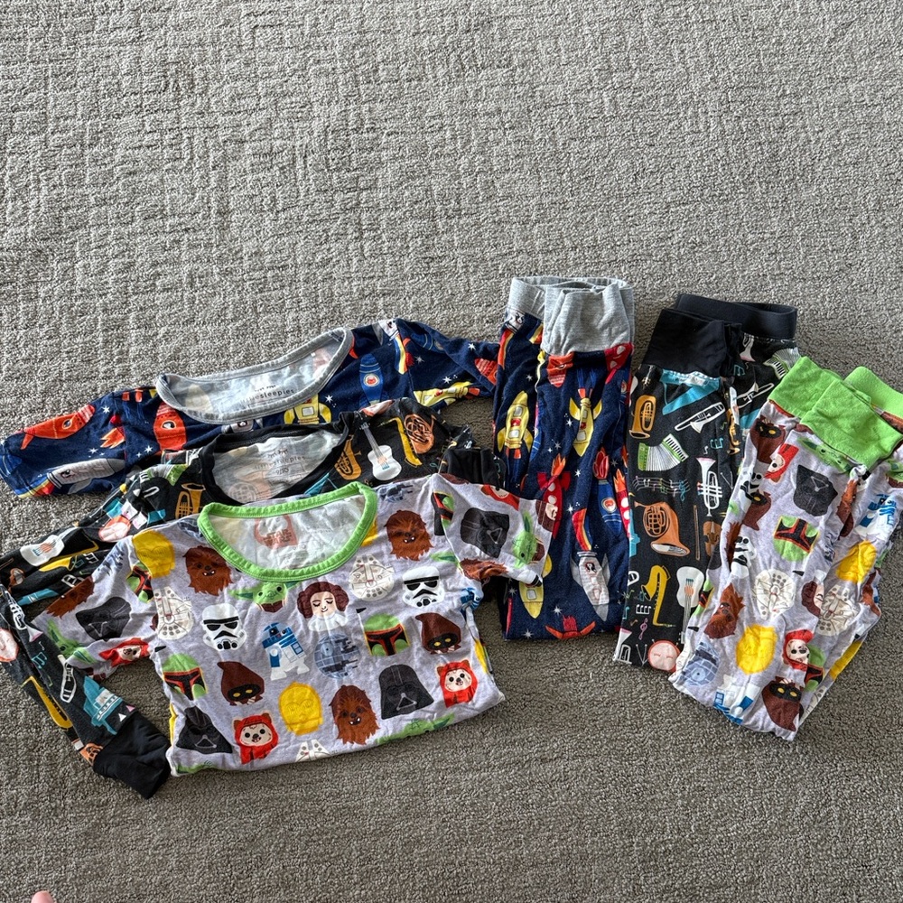 Little Sleepies 9/10 Pajama Bundle Star Wars, rockets, musical instruments